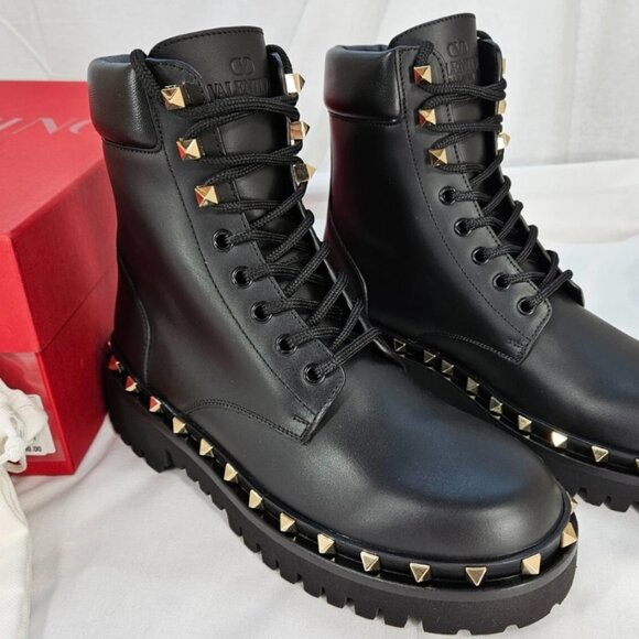 Valentino Garavani Women's Rockstud Lug Sole Combat Boots - Picture 2 of 9